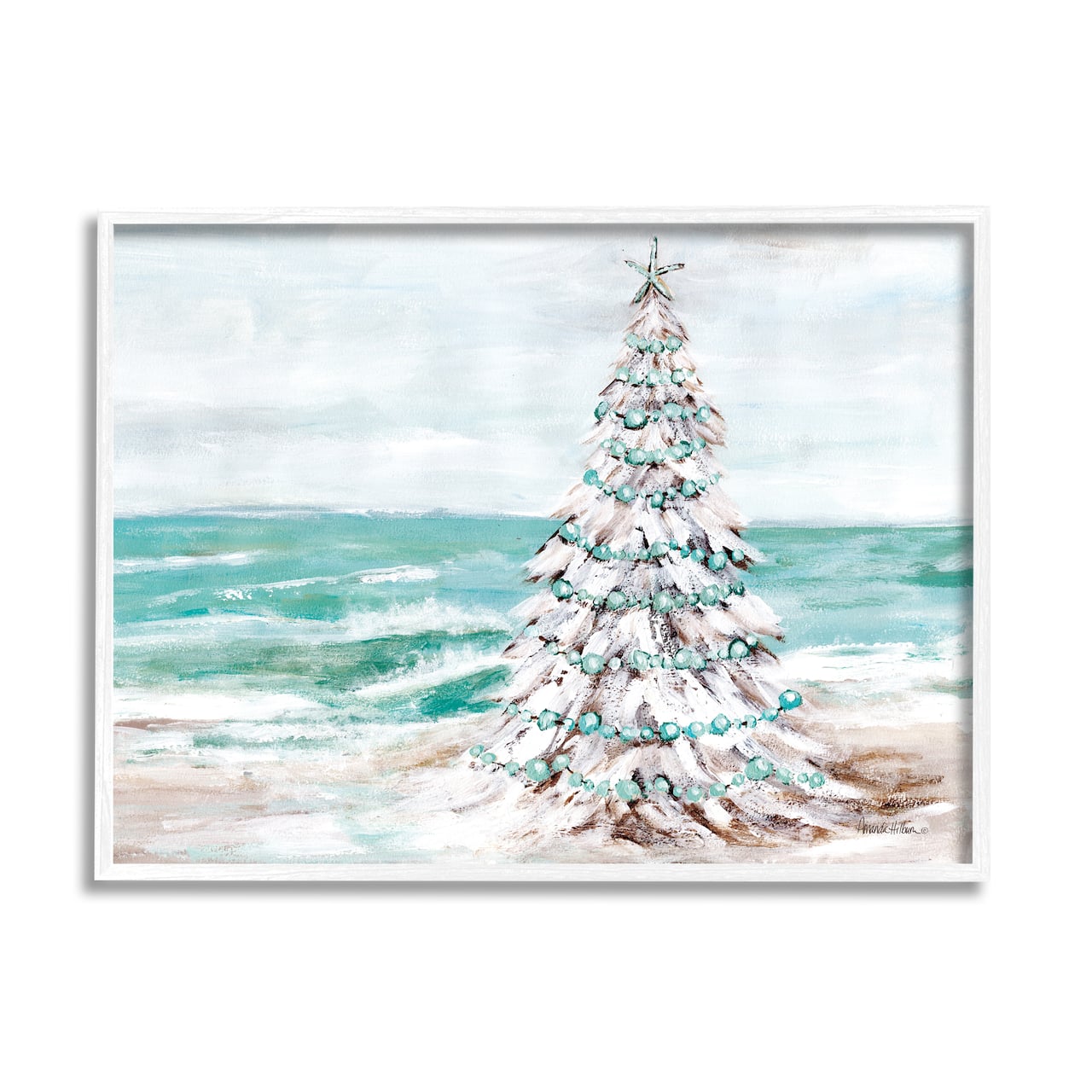 Stupell Industries Snowy Christmas Tree Beach Shore Framed Giclee Art